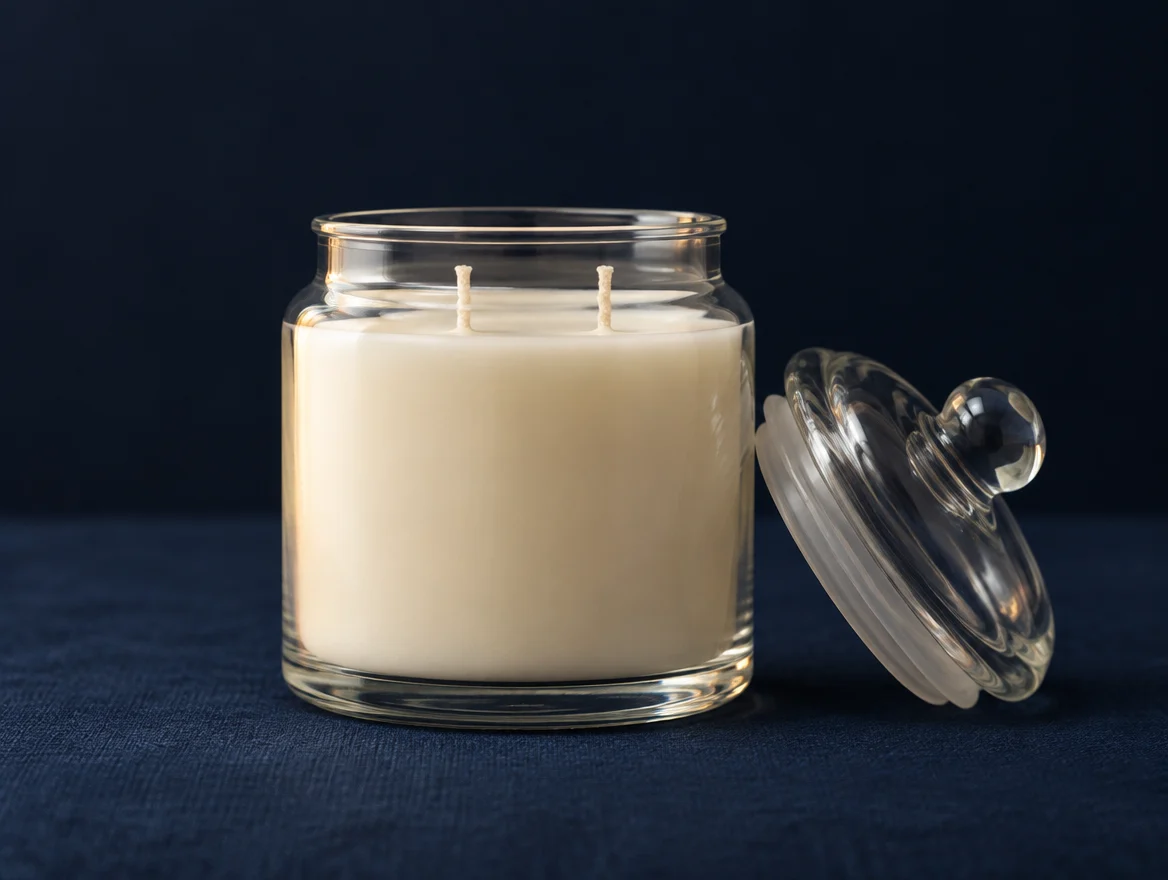 The plain glass apothecary jar and its glass lid