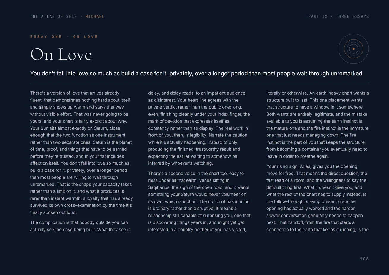 An essay page, written for one reader